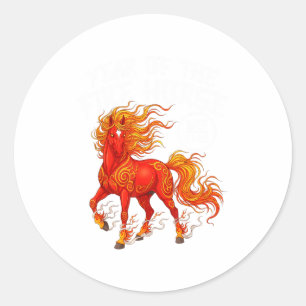 Pegatina Redonda Año del Caballo de Fuego Año Nuevo Chino 2026 Zodi