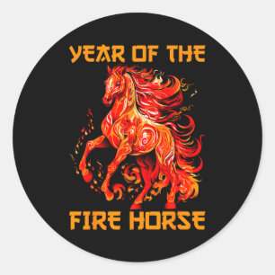 Pegatina Redonda Año del Caballo de Fuego Feliz Año Nuevo Lunar Chi