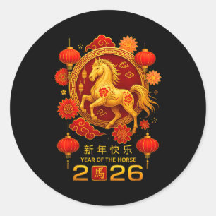 Pegatina Redonda Año del Caballo Feliz Año Nuevo Lunar Chino 202