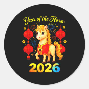 Pegatina Redonda Año del Caballo Lunar Año Nuevo Chino Fuego Caball