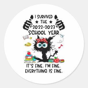 Pegatina Redonda Año Escolar 2022-2023 Sobrevivido Feliz El Último