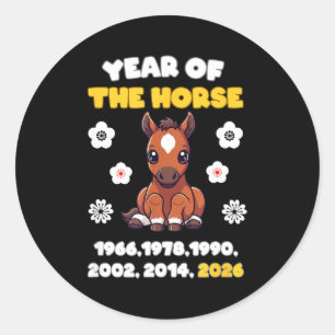 Pegatina Redonda Año Kawaii del Caballo Zodiaco Chino 2026 Animal