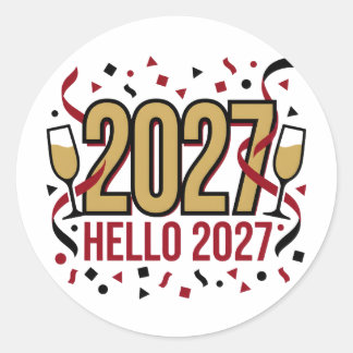 Pegatina Redonda Año Nuevo 2027 Hola Confeti