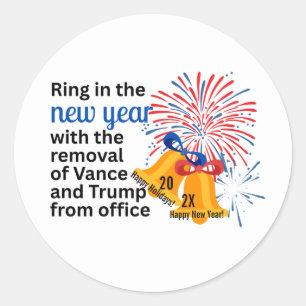 Pegatina Redonda Año Nuevo Anti-Trump Impugnar Eliminar 2026 Políti