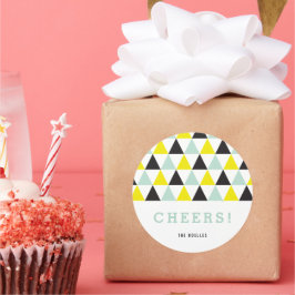 Pegatina Redonda Año Nuevo Aplausos Colorido Mod Geométrico Fiesta