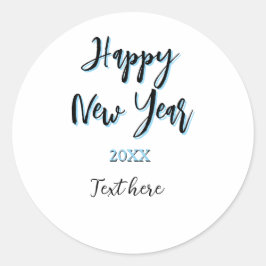 Pegatina Redonda Año nuevo azul negro audaz año simple