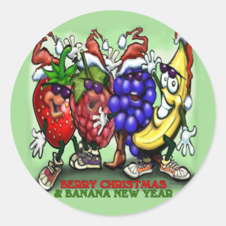 Pegatina Redonda Año Nuevo Banana Navidades Berry