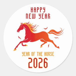 Pegatina Redonda Año Nuevo Caballo Chino Moderno 2026