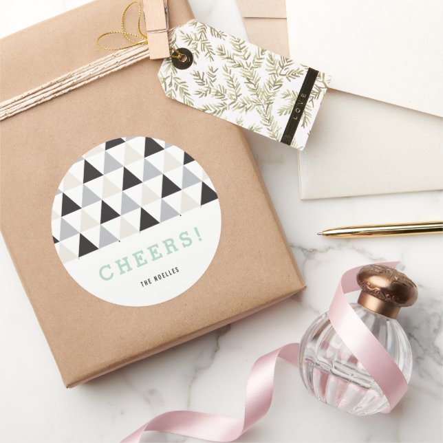 Pegatina Redonda Año Nuevo Chequea festividades geométricas de sang (Regalar)