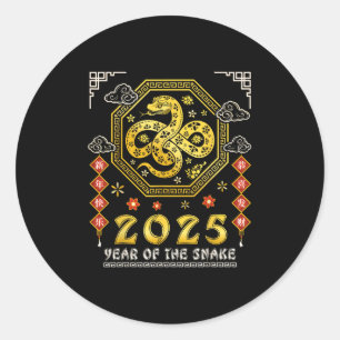Pegatina Redonda Año Nuevo Chino 2025 Serpiente de Madera Lucky Zod