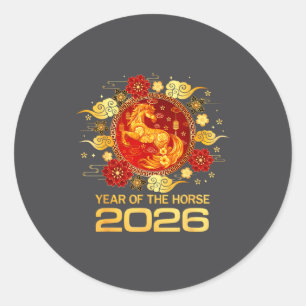 Pegatina Redonda Año Nuevo Chino 2026 Año del Caballo Año Nuevo Lun