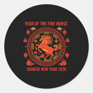 Pegatina Redonda Año Nuevo Chino 2026 Año del Caballo de Fuego