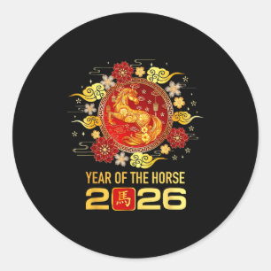 Pegatina Redonda Año Nuevo Chino 2026 Año Del Caballo Feliz Año Nue
