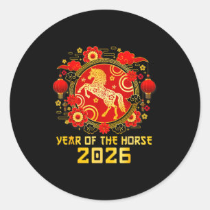Pegatina Redonda Año Nuevo Chino 2026 Año Del Caballo Feliz Año Nue