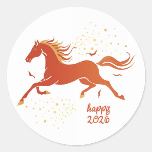 Pegatina Redonda Año Nuevo Chino 2026 Caballo Tinta Año Nuevo