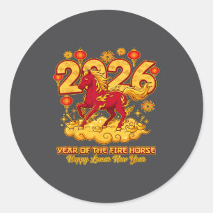 Pegatina Redonda Año Nuevo Chino 2026 del Caballo del Zodiaco Lunar