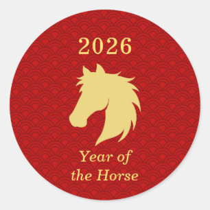 Pegatina Redonda Año Nuevo Chino 2026 del zodíaco del Caballo