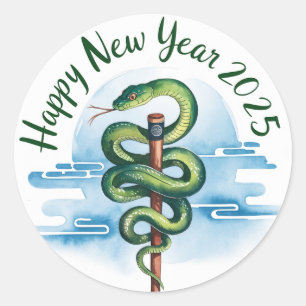 Pegatina Redonda Año Nuevo Chino De La Serpiente Madera 2025