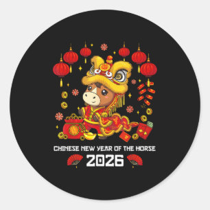 Pegatina Redonda Año Nuevo Chino Del Caballo 2026 Baile De León Lin