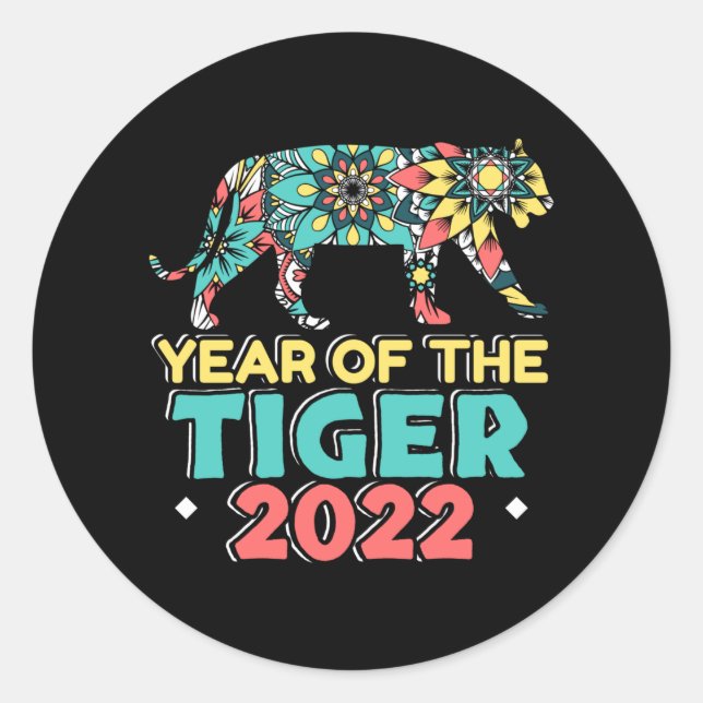 Pegatina Redonda Año Nuevo Chino del Tigre 2022 - Mandala (Anverso)