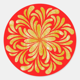 Pegatina Redonda Año Nuevo Chino Rojo Amarillo Floral