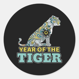 Pegatina Redonda Año Nuevo Chino - Tigre Blanco Zodiaco