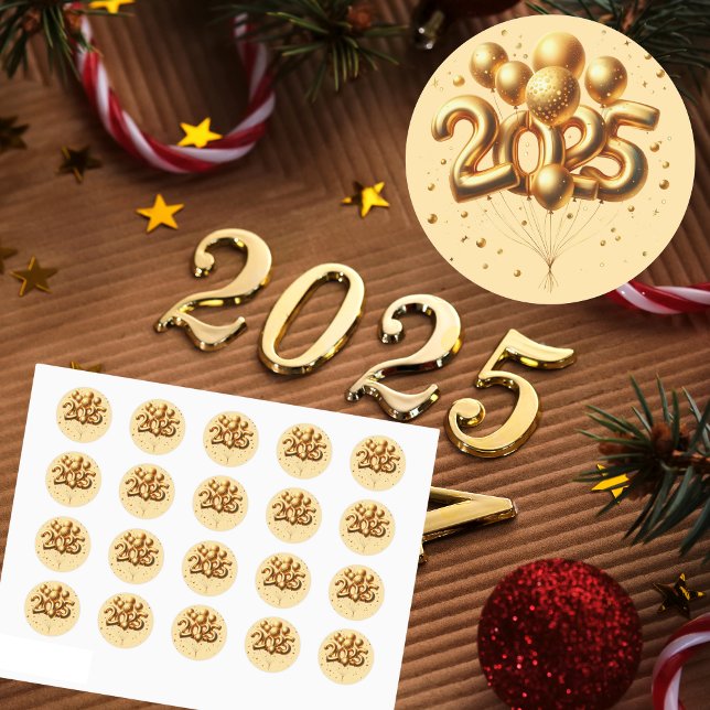 Pegatina Redonda Año Nuevo de Champagne Gold (How cute would these stickers look on your party favors or gifts!)