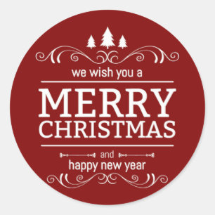 Pegatina Redonda Año Nuevo del navidad rojo y blanco