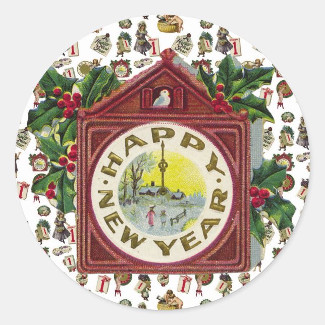 Pegatina Redonda Año Nuevo Feliz (Anverso)