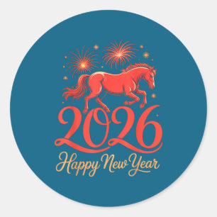 Pegatina Redonda Año Nuevo Feliz del Caballo del Zodiaco Chino 2026