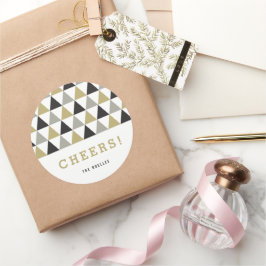 Pegatina Redonda Año Nuevo Feliz Oro Plata Mod Geométrico Fiesta