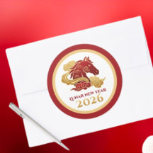 Año Nuevo Lunar Chino 2026 Caballo Rojo y Dorado