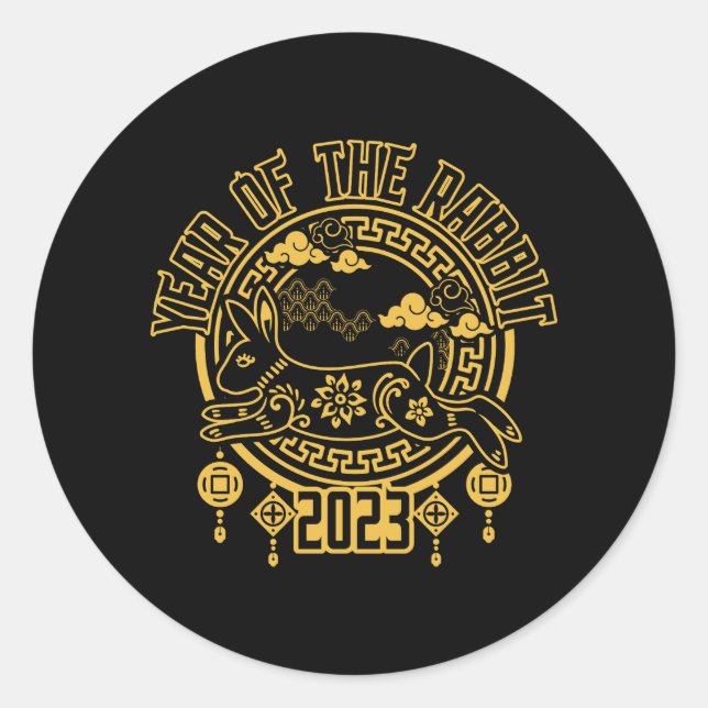 Pegatina Redonda Año nuevo lunar chino del conejo (Anverso)