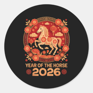 Pegatina Redonda Año Nuevo Lunar Vintage 2026 - Año del Caballo 
