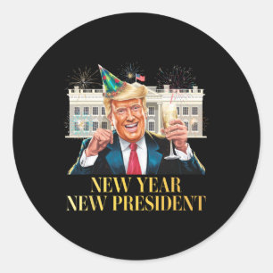 Pegatina Redonda Año Nuevo Presidente Funny Trump Año Nuevo Eve P