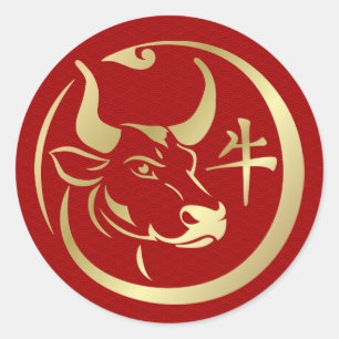 Pegatina Redonda Año Zodiaco Chino del Ox 2021