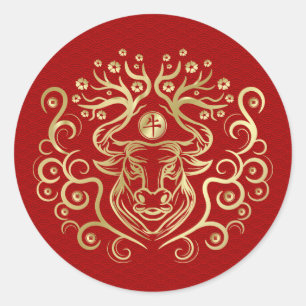 Pegatina Redonda Año Zodiaco Chino del Ox 2021