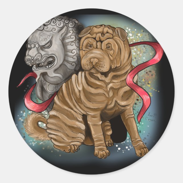 Pegatina Redonda Año zodiaco chino del perro (Anverso)