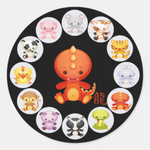 Pegatina Redonda Año zodiaco del dragón chino