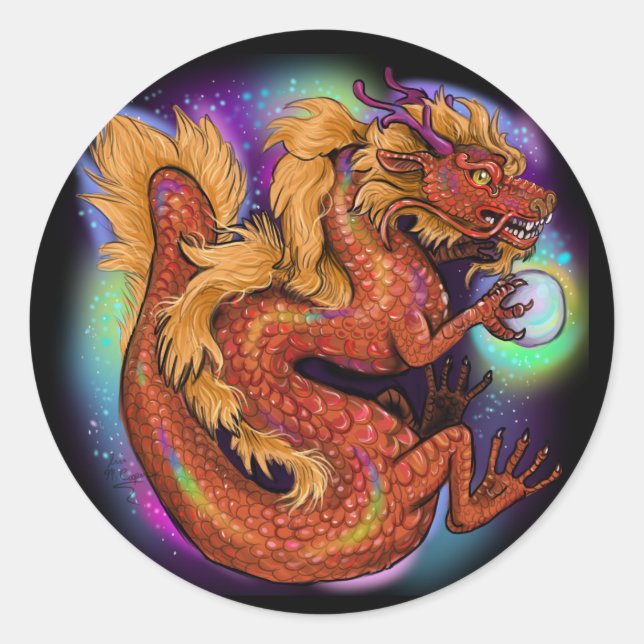 Pegatina Redonda Año Zodiaco del Dragón en China 2024 (Anverso)