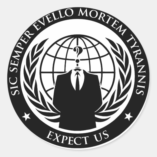 Pegatina Redonda Anonymous Sic Semper Evello Mortem Tyrannis (Anverso)