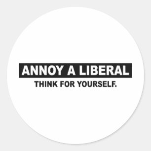PEGATINA REDONDA ANOTAR UN LIBERAL. PIENSA EN TI MISMO