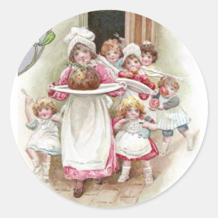 Pegatina Redonda Ansioso por la Navidad Vintage de Plum Pudding