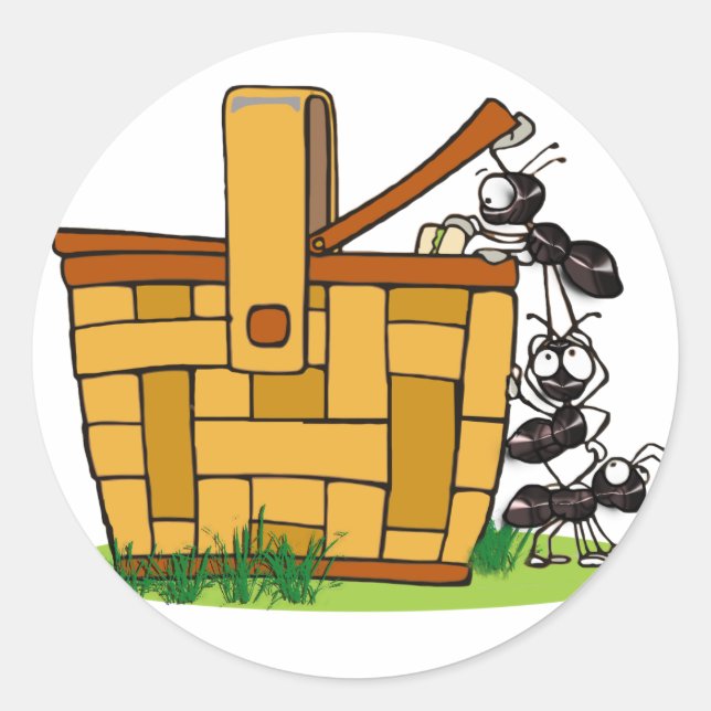 Pegatina Redonda Ant Picnic Basket (Anverso)