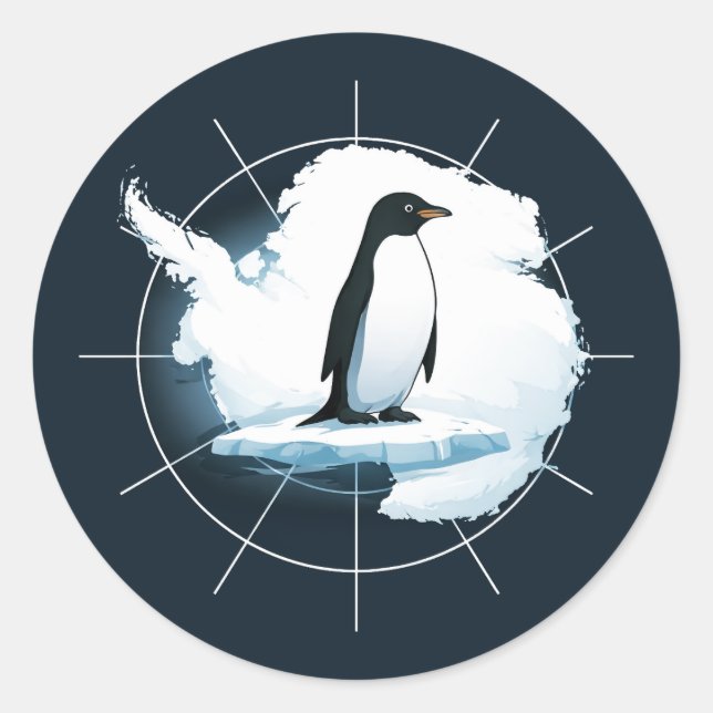 Pegatina Redonda Antarctica Penguin Emblem – Polar Explorer Design (Anverso)