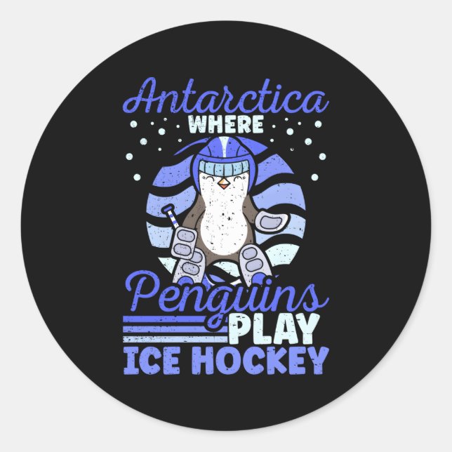 Pegatina Redonda Antártida donde los pingüinos juegan hockey sobre  (Anverso)