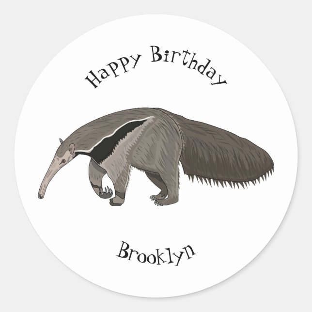 Pegatina Redonda Anteater personalizado ilustracion (Anverso)