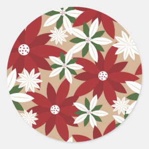 Pegatina Redonda Antecedentes de los navidades Poinsettia