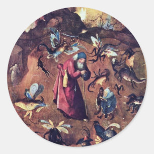 Pegatina Redonda Anthony Con Monstruos. Por Hieronymus Bosch