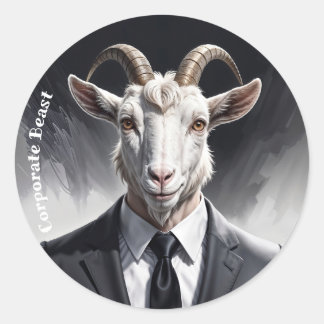 Pegatina Redonda Anthropomorphic goat businessman headshot
